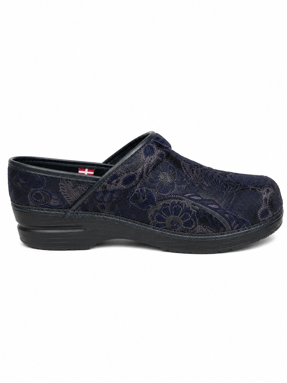 Sanita Floral Brocade Clogs Blue Black Danish Slip On Comfort EU 38 (US 7.5-8)